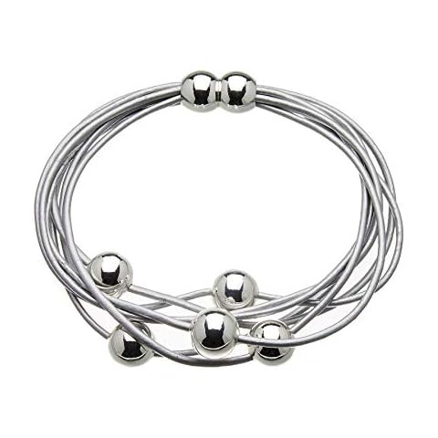 Bracelet with silver leather strands and sliding silver plated beads - Rita S Cover