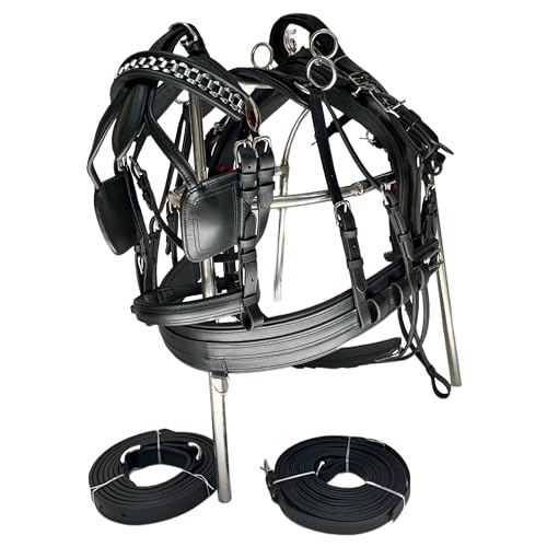 Horse Harness Made of Leather with a Black browband and Chain Design (Pony)