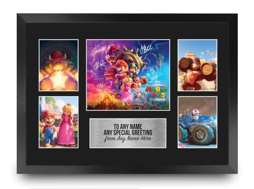Image of HWC Trading The Super Mario Bros. Movie Personalised Gift - Signed Autograph Picture, Framed A3 Film Photo Display with Custom Name Message for Birthday Christmas Wedding