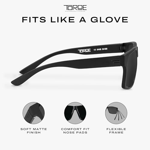 Image of TOROE TR90 Square Frame Grade A Polarized Black Emblem Sunglasses with Anti Reflective Water Repellent Polycarbonate Lenses