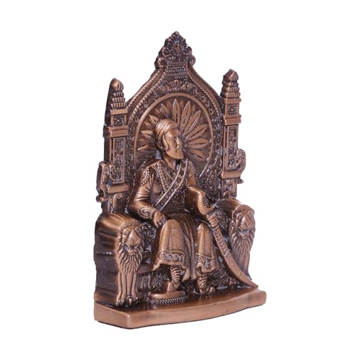 Image of anciently Chhatrapati Shivaji Maharaj Statue for Car Dashboard | Shivaji Maharaj Murti for Car Dashboard, Metal, 1 Piece (Copper Colour)