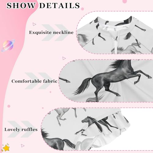 Horse Running Pattern Prints_1 Girls Rash Guard Swimsuits Long Sleeve One Pieces Bathing Suit UPF 50+ Zipper Swimwear4