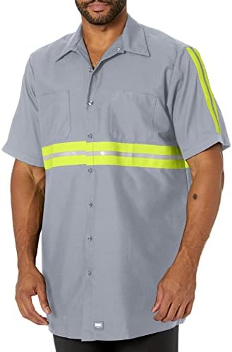 Red Kap Men's Enhanced Visibility IndustrialWork Shirt , Grey with Yellow/Green Visibility Trim, Short Sleeve X-Large
