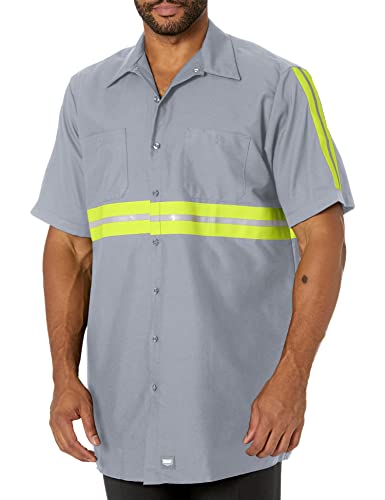 Red Kap Men's Enhanced Visibility Industrialwork Shirt , Grey With Yellow/Green Visibility Trim, Short Sleeve X-Large #TOP3