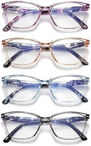 JAWSOCK 4 Pack Reading Glasses Blue Light Blocking for Women Men,Fashion Square Computer Readers with Spring Hinge,Anti Eyestrain Eyeglasses(2.0x)