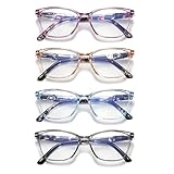 JAWSOCK 4 Pack Reading Glasses Blue Light Blocking for Women Men,Fashion Square Computer Readers...