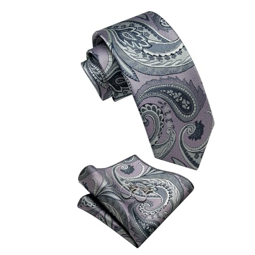 Image of YourTies Silk Paisley Floral Tie and Pocket Square Cufflinks with Lapel Pin Sets for Men 5PC Wedding Party