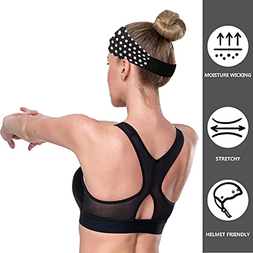 Ahomy Headbands For Men Women Black And White Polka Dot Sweat Bands Non Slip Breatheable Durable Head Band Outdoor Sports #TOP4
