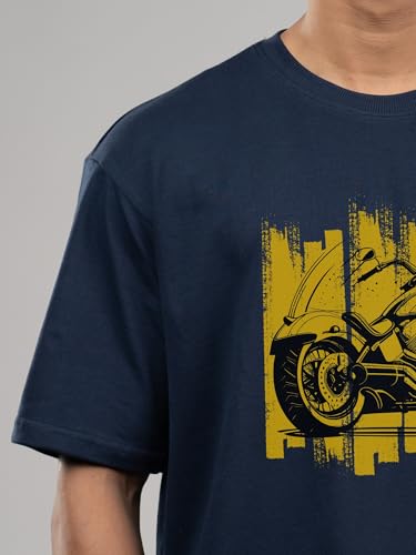 Image of T-Shirt for Men - 100% Cotton Ladakh Motorcycle Rider Half Sleeve Round Neck Graphic Print | Regular & Oversized Fit | 180 /220 GSM | S-5XL | Black, Navy Blue, Olive, Red, White
