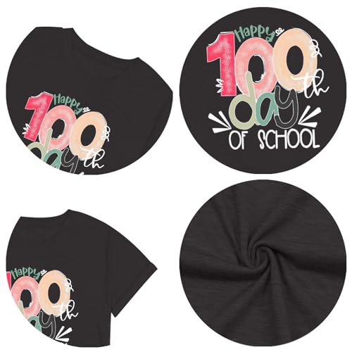 Image of 100th Day of School Shirt for Women Teacher Graphic T-Shirt Funny Teach Short Sleeve Tee Tops