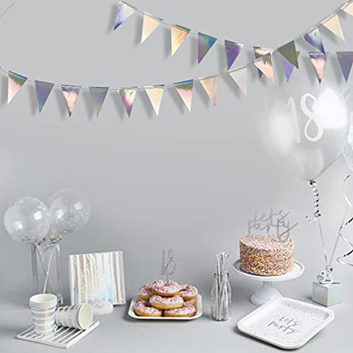 Image of 40Ft Iridescent Party Decorations Holographic Hanging Triangle Pennant Banner Flag Bunting Garland for Graduation Birthday Anniversary Engagement Wedding Bridal Shower Disco Hen Party Supplies