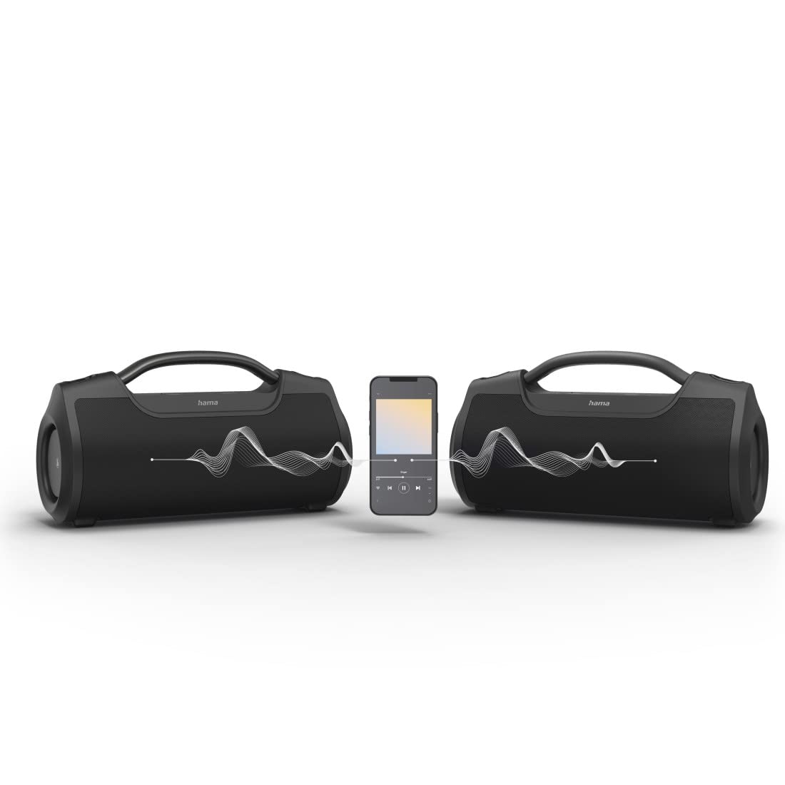 Hama Enceinte Bluetooth Portable sans Fil SoundBarrel, Rechargeable Autonomie 12h, Haut Parleur étanche IPX6, Résistance poussière Chocs, Puissance 60W, Power Bank Intégré USB-C, Sangle - Noir
