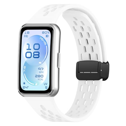 SumNeol Silikonowy pasek kompatybilny z Huawei Band 11, Band 11 Pro, dla mężczyzn i kobiet, magnetyczny zamiennik, oddychający sportowy pasek do zegarka Huawei Band 11, Band 11 Pro, biały