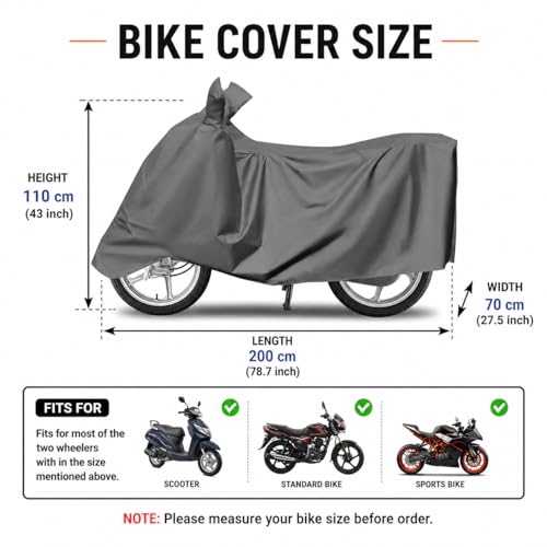 Image of Sulfar 100% Waterproof Tie Bond Universal Bike Cover UV Protection & Dustproof Bike Body Cover for Royal Enfield Bullet Bike (Grey)
