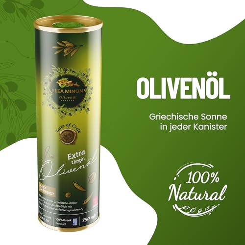Elea Minon Natives Olivenöl Extra 0,75L | Kaltgepresst aus Kreta | Naturreines griechisches Olivenöl | Premium Qualität | Fruchtig-mild im Metallkanister