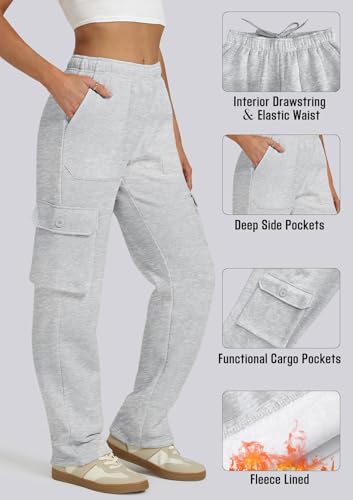 IVIR Womens Cargo Sweatpants Fleece Lined Wide Leg High Waisted Pants S-XXL2