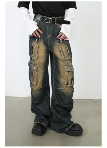 Men's Denim Jeans American Retro Workwear High Street Loose Straight Leg Multi-Pocket Casual Pants for Men3