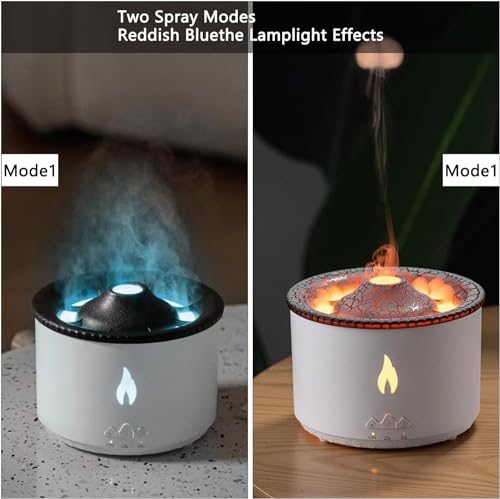 Image of Humidifier, Large 300ML Capacity, Waterless Auto-Off and Timer, With Flame and Volcano Atomization Modes, Volcano Aromatherapy diffuser for Bedroom, Office or Yoga (Ultrasonic Volcano)