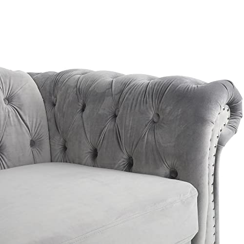 Miyzeal 2 Pieces Living Room Sectional Sofa Set, Modern Velvet Button Tufted Chesterfield Sofa With Rolled Arm, Classic Upholstered Low Back Loveseat 3 Seater Couch For Living Room (Gray) #TOP5