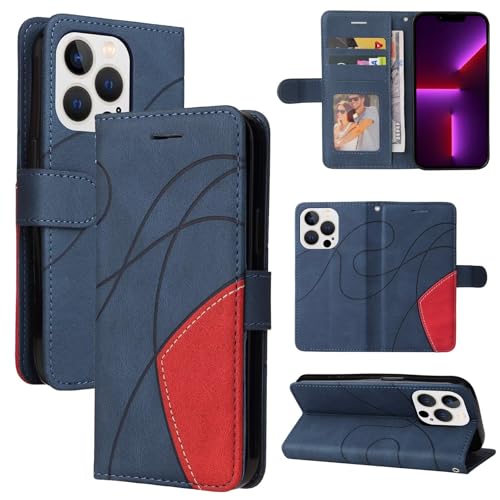 Handyhülle für LG K10 2017 Hülle Premium Lederhülle Flip Hülle Magnet Tascher Kartenfach Standfunktion Klapphülle Nubukleder Faltbare Ständer Schutzhülle, Blau