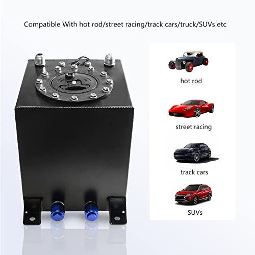 GSTP Universal 2.5 Gallon 10L Fuel Cell Tank with Cap and Level Sender Polished Aluminum Black