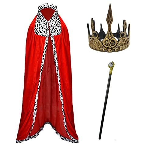 Proumhang Adult King Crown Robe Scepter Set Halloween Carnival Cosplay Party Costume Cover