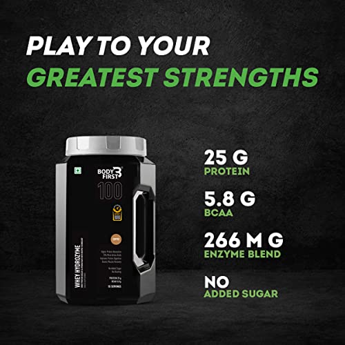 Image of Body First Whey Hydrozyme - Combination of Whey Protein Hydrolysate, Isolate & Concentrate with ProHydrolase & Protease Digestive Enzymes, 25g Protein, 5.8g BCAA, Coffee Flavour, 27 Servings