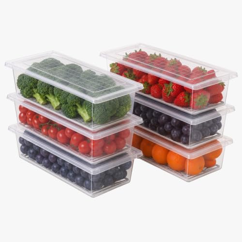 Image of Fridge Storage Containers Set of 6 (1500ml) with Removable Drain Plate & Lid | Stackable BPA-Free Fridge Organizer Boxes for Fruits, Vegetables, Meat, Fish & Kitchen Food Storage