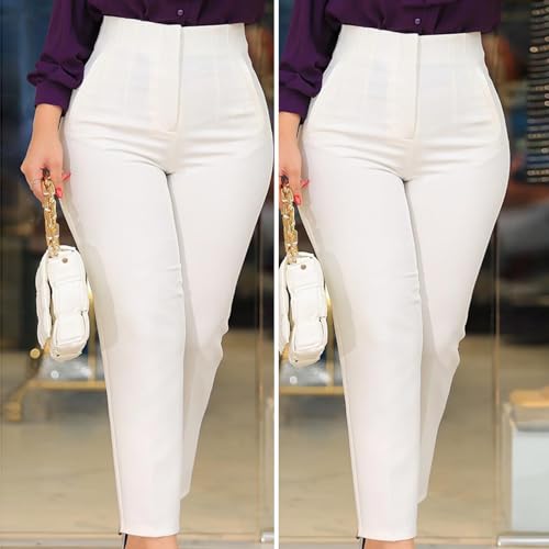 Office Pants High Waist Pleated Pockets Ninth-Length Women Trousers Solid Color Straight Leg Suit Pants Women Trousers Work Pants3