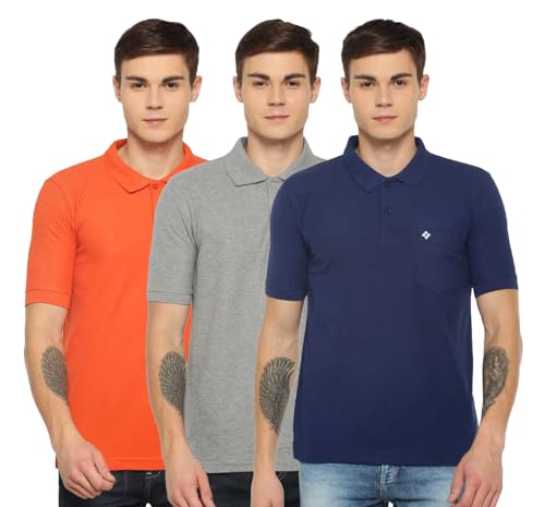 Image of Dollar Men's Pack of 1 Solid Cotton Blend Polo Neck T-Shirt