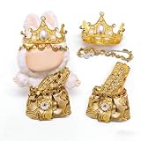 for Labubu Puppen-Kleidersatz königliches Kostüm mit Juwelenkrone, Dekokette & Goldener Robe, 17 cm Mode-Zubehör für Sammlerfiguren (Style)