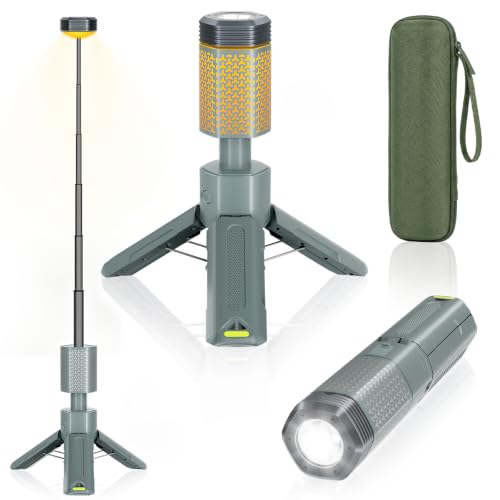 Telescopic Camping Lights Portable Camping Lantern with Storage Bag 10500mAh Rechargeable Outdoor Adventure Emergency Light Waterproof LED Work Lights with Magnetic (Gray)