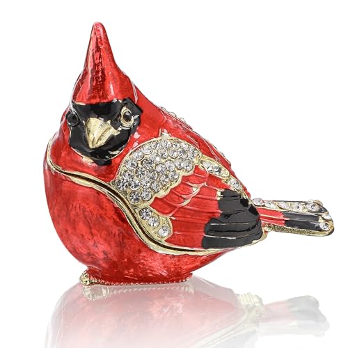 YU FENG 2.3 Inch Cardinal Bird Trinket Box, Hinged Jewelry Box Figurine