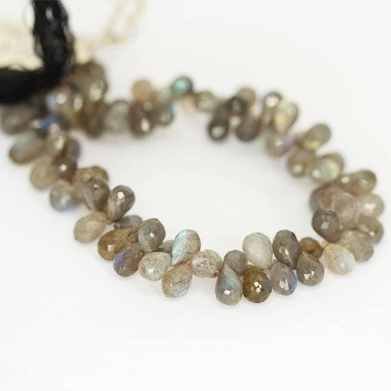 Perles labradorite naturelles facettées 7mm 8mm, fil briolette loose beads pour création bijoux diy