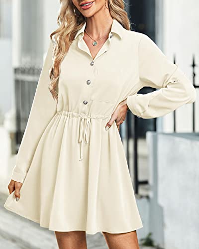 Ybenlow Shirt Dresses For Women Summer Button Down Long Sleeve Dress Tie Waist Business Casual Work Mini Tshirt Dresses (As1, Alpha, L, Regular, Regular, Beige) #TOP4