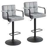 Furnimart Adjustable Bar Stool Swivel Barstools Set of 2 Counter Stools with Armrest and Footrest Up
