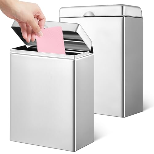 Tioncy Tampon Disposal Bin, Wall Mounted Stainless Steel Receptacle (Natural, 2 Pcs)