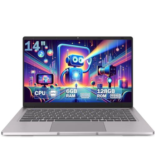 PC Portátil 14 Pulgadas Celeron N4000 (hasta 2.6 GHz) , Computadora Portátil 6GB RAM 128GB SSD, Ordenador portátil W11 Pro Soporte WiFi, Bluetooth, USB 3.0 Mini HDMI, Estudiante/Oficina Laptop.