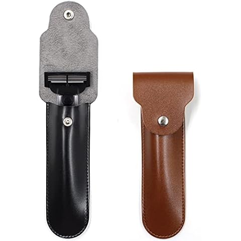 LinMei Leather Case Razor Protective Travel Case for Straight, Shavette and Barber Razors Safety Case Cover Shaving Pouch Holder/Travel Case(Brown,Black) Cover