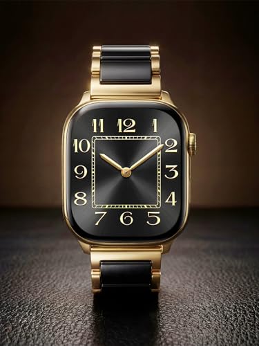 Image of V.R.HOPE Luxury Gold Apple Watch Band for Women, Metal & Resin | 38mm /40mm /41mm /42mm, Elegant Gold Metal Links, Black Resin Accent, Lightweight Comfort, Fits iWatch 1-11 /SE3