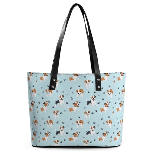 Jack Russell Terrier Dog Paws Women's Leather Handbag Shoulder Bag Tote Purse Bags for Shopping Travel