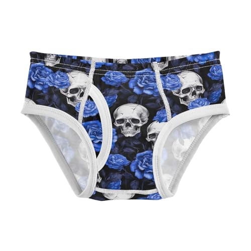 ODAWA Skulls Blue Roses Underwear Briefs, Tag-Free Comfort Toddler Underwear 2T