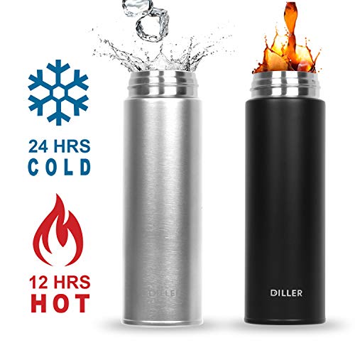 Diller Insulated Coffee Travel Mug - 17Oz Vacuum Insulated Water Bottle, Thermal Vacuum Drink Flask Keeps 24 Hours Cold & 12 Hours Hot (Black, 17 Oz) #TOP3