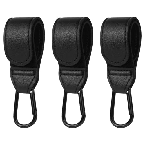 URAQT Kinderwagen Haken 3 Stück Universelle Anhänger für Kinderwagen Lederoptik Kinderwagen Taschenhalte Kinderwagenhaken Taschenhaken Buggy Clips Träger für Wickeltasche Taschen Einkaufstasche