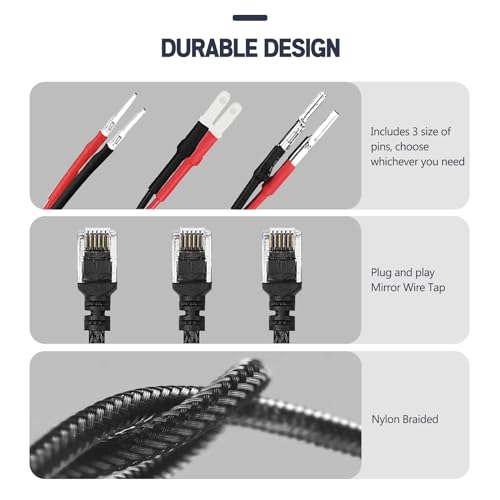 Image of Xislet 16.5 inch Radar Detector Hardwire Power Cord Mirror Wire Plug Tap Compatible with Escort Valentine One Uniden Beltronics with Inline Fuse Mount RJ11 - Set of 3