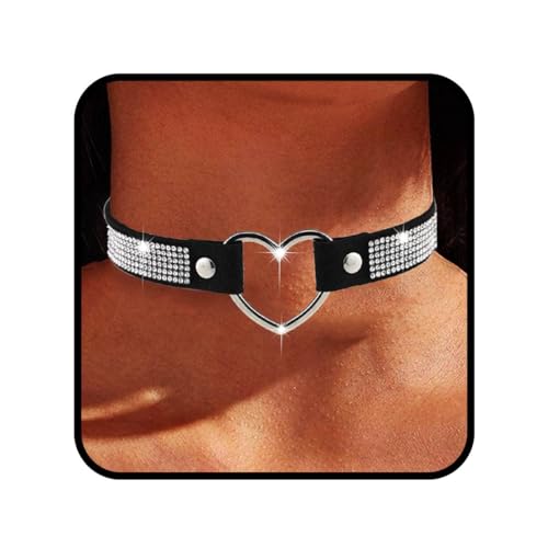 Rhinestone Leather Choker Necklace Black Sparkle Crytal Choker Collar Nighclub Rave Party Gothic Necklace for Women