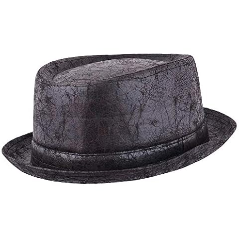 Maz Accessories Cracked Leather Distressed Vintage Pork Pie Hat (Black, 59cm) Cover