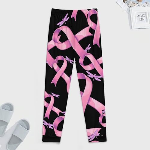 Breast Cancer Awareness Ribbon Dragonfly Men's Pajamas Pants Lightweight Sleep Lounge Pant Pjs Bottoms Casual Sleepwear4