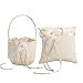 Fofetbfo Wedding Flower Girl Basket and Ring Pillow Set of 2, Champagne Satin Bow Ring Bearer Pillow and Wedding Lace Flower Girl Basket Set for Wedding Ceremony Party Decor