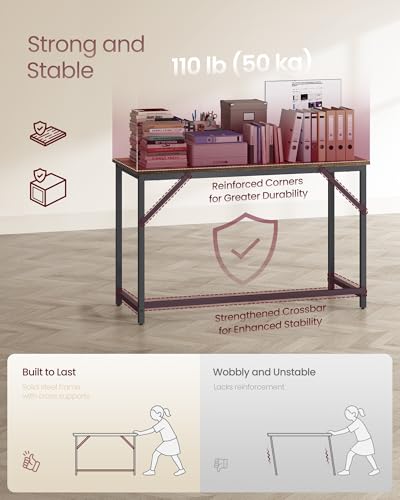 Image of VASAGLE Computer Desk, Office Work Desk, 47.2 x 19.7 x 29.9 Inches | For Study, Bedroom, Home Office, Living Room, Rustic Brown and Black ULWD212K101